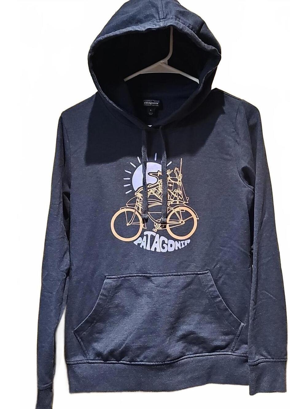 Patagonia Womens Sz S Fisherfox Ahnya Graphic Hoody Blue Pullover Organic Cotton